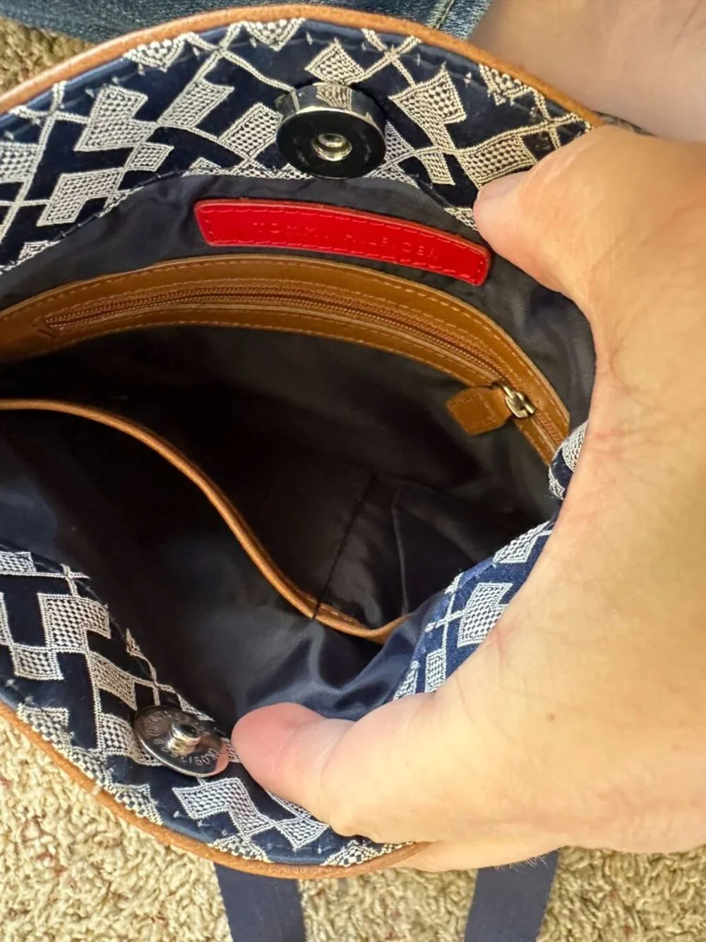 Tommy Hilfiger Crossbody Bag Navy White Logo Monogram Print Adjustable Strap